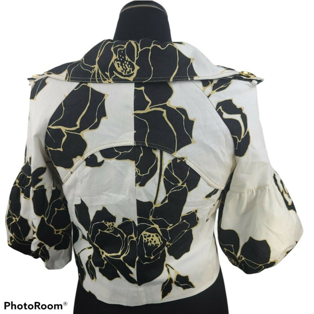 Cache Vintage White Print 3/4 Puff Sleeve Jacket S - Picture 2 of 11